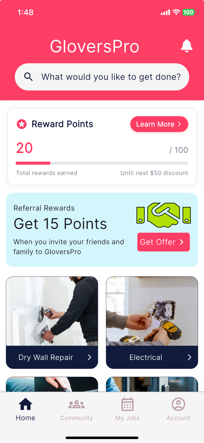 GloversPro booking screen